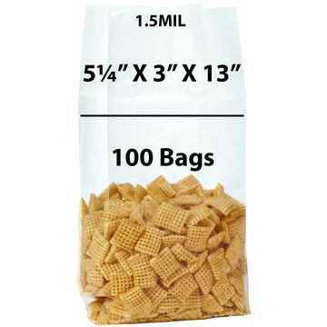 Gusseted Polypropylene Bags 1.5 Mil 5.25X3X13 inches 100 Bags